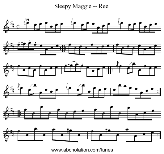 Sleepy Maggie -- Reel - staff notation