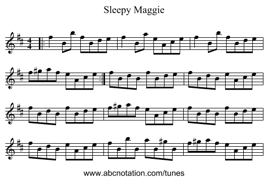Sleepy Maggie - staff notation