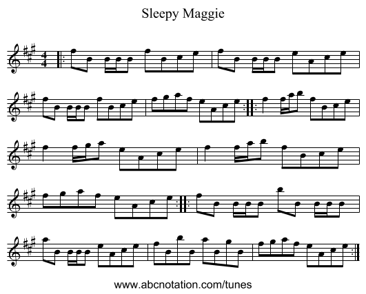 Sleepy Maggie - staff notation