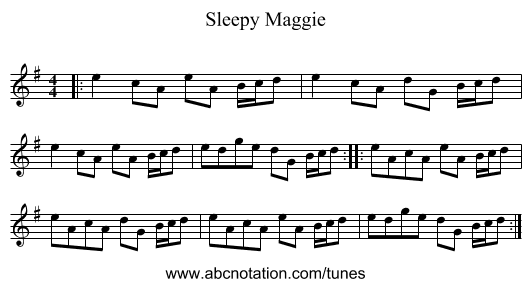 Sleepy Maggie - staff notation