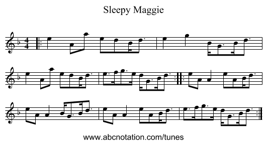 Sleepy Maggie - staff notation