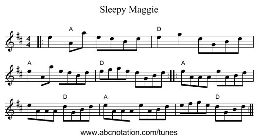 Sleepy Maggie - staff notation