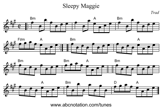 Sleepy Maggie - staff notation