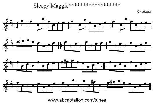 Sleepy Maggie****************** - staff notation