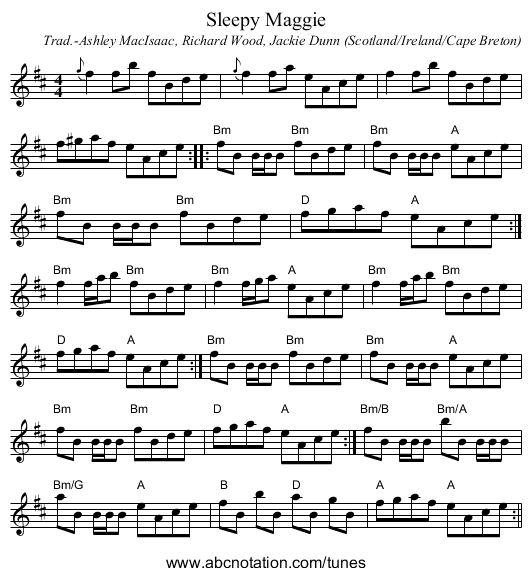 Sleepy Maggie - staff notation