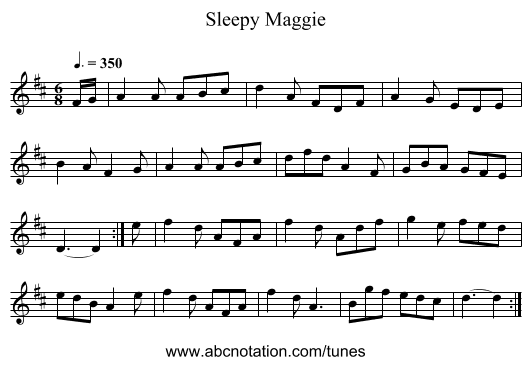 Sleepy Maggie - staff notation