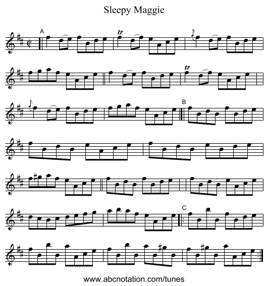 Sleepy Maggie - staff notation