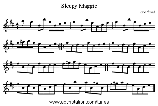 Sleepy Maggie - staff notation