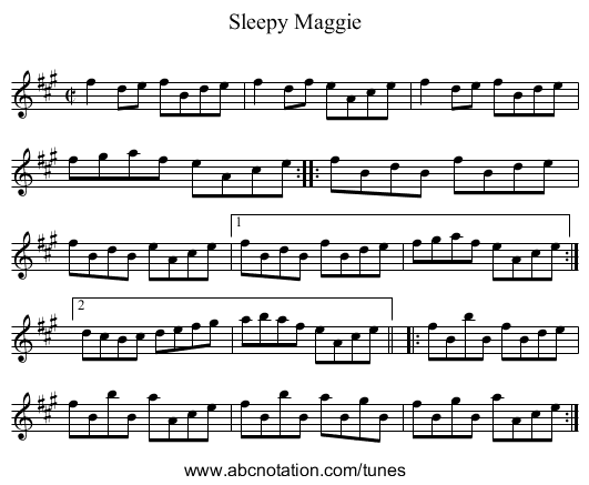 Sleepy Maggie - staff notation
