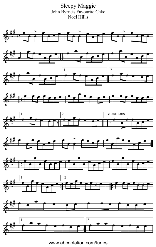 Sleepy Maggie - staff notation