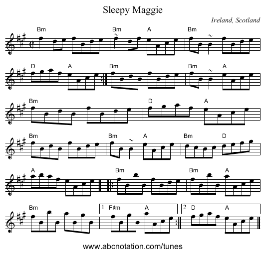 Sleepy Maggie - staff notation