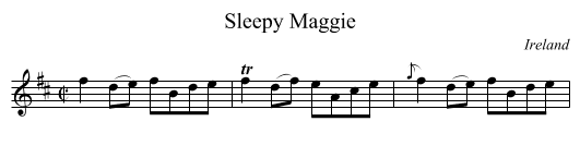 Sleepy Maggie - staff notation