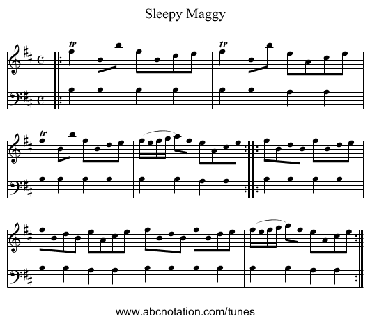 Sleepy Maggy - staff notation