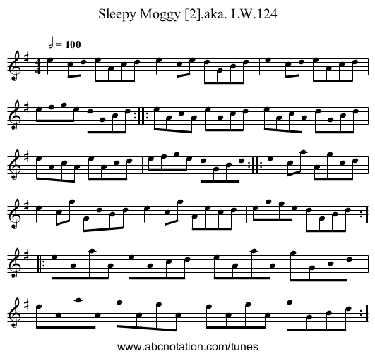 Sleepy Moggy [2],aka. LW.124 - staff notation