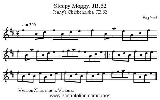 Sleepy Moggy. JB.62 - staff notation