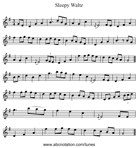 Sleepy Waltz - staff notation