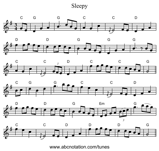 Sleepy - staff notation