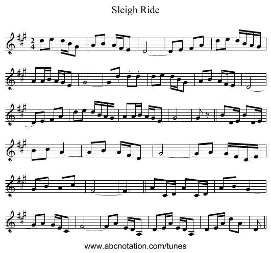 Sleigh Ride - staff notation