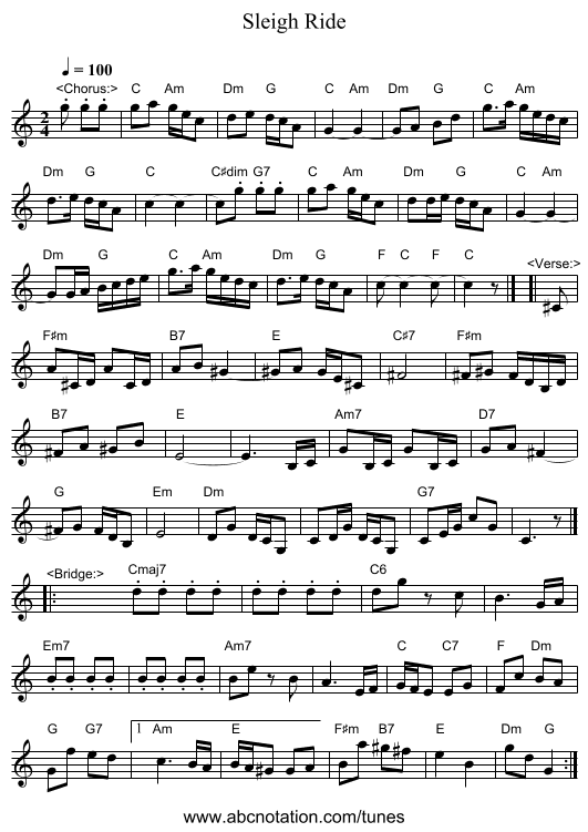 Sleigh Ride - staff notation