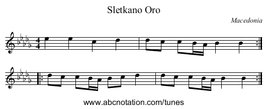 Sletkano Oro - staff notation