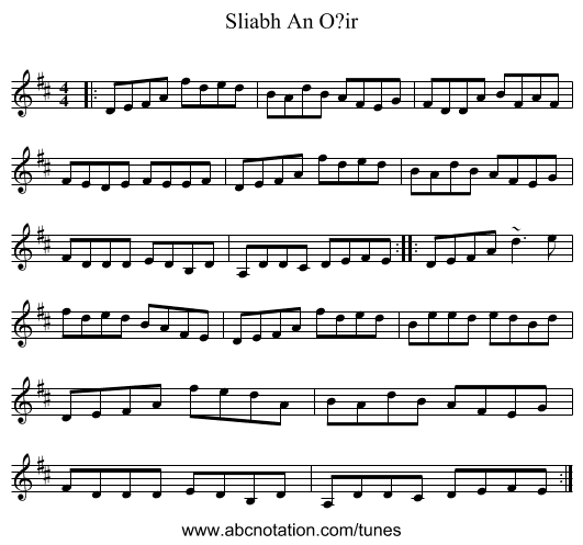 Sliabh An O?ir - staff notation