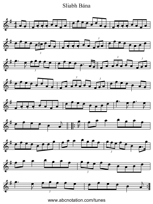 Sliabh Bána - staff notation