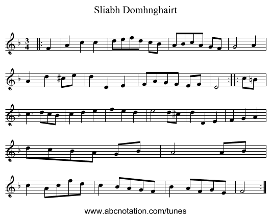 Sliabh Domhnghairt - staff notation