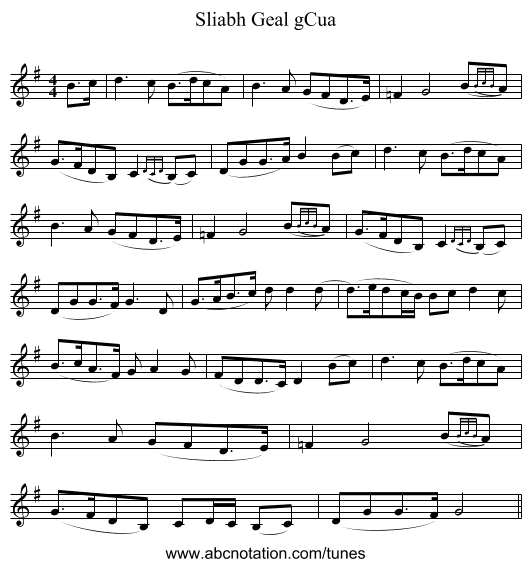 Sliabh Geal gCua - staff notation
