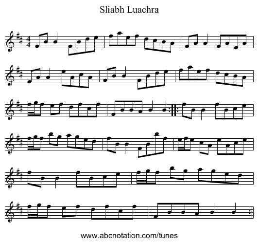 Sliabh Luachra - staff notation