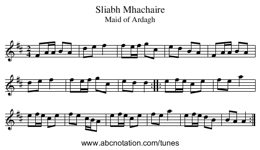 Sliabh Mhachaire - staff notation