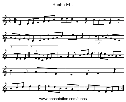 Sliabh Mis - staff notation