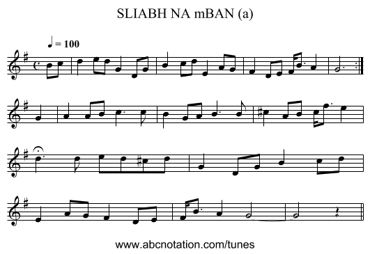 SLIABH NA mBAN (a) - staff notation