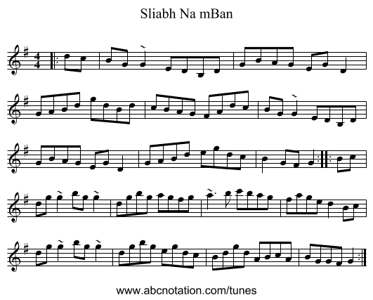Sliabh Na mBan - staff notation