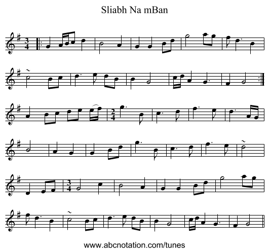 Sliabh Na mBan - staff notation