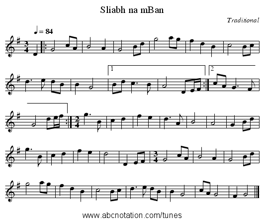 Sliabh na mBan - staff notation