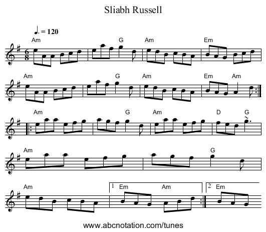 Sliabh Russell - staff notation