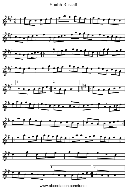 Sliabh Russell - staff notation