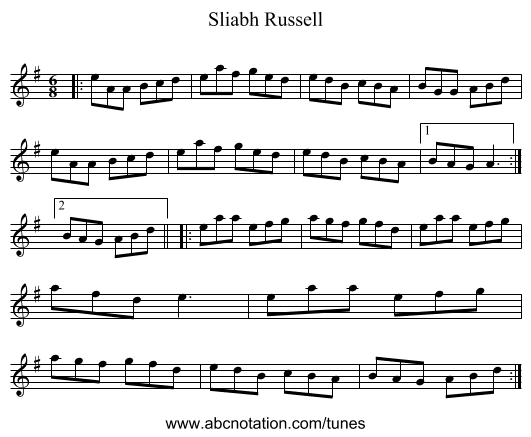 Sliabh Russell - staff notation