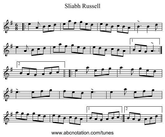 Sliabh Russell - staff notation