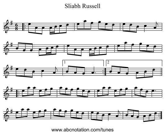 Sliabh Russell - staff notation