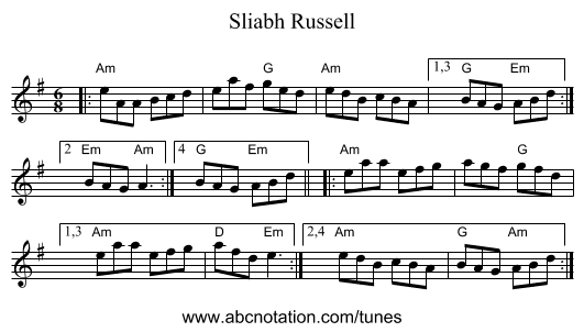 Sliabh Russell - staff notation