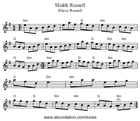Sliabh Russell - staff notation