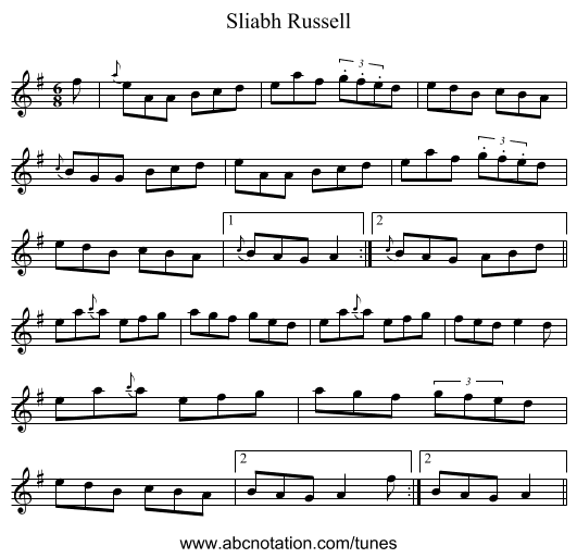 Sliabh Russell - staff notation