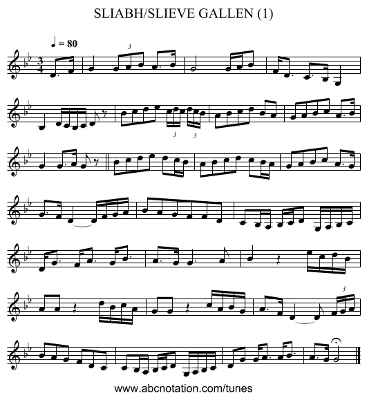 SLIABH/SLIEVE GALLEN (1) - staff notation