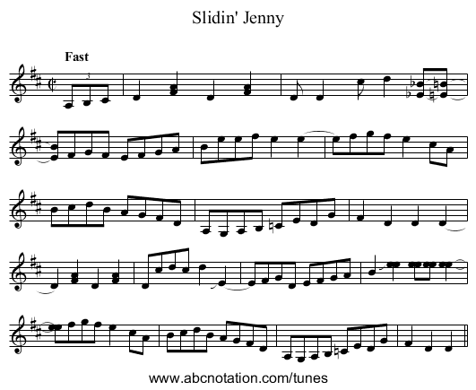 Slidin' Jenny - staff notation