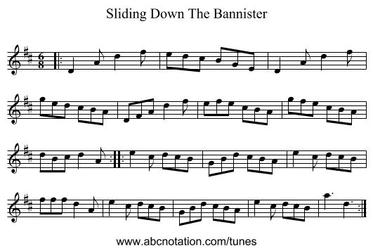 Sliding Down The Bannister - staff notation