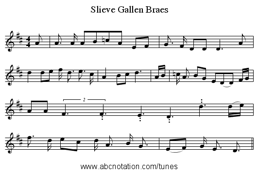 Slieve Gallen Braes - staff notation
