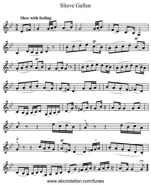 Slieve Gallen - staff notation