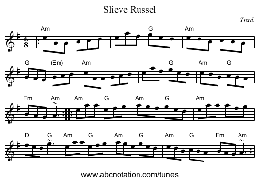 Slieve Russel - staff notation