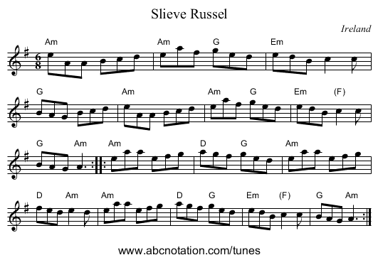 Slieve Russel - staff notation
